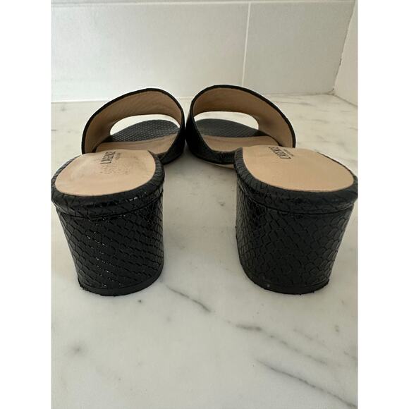 L’agence Black Embossed Leather Open Toe Block Heel Slip On Sandals - Picture 4 of 10